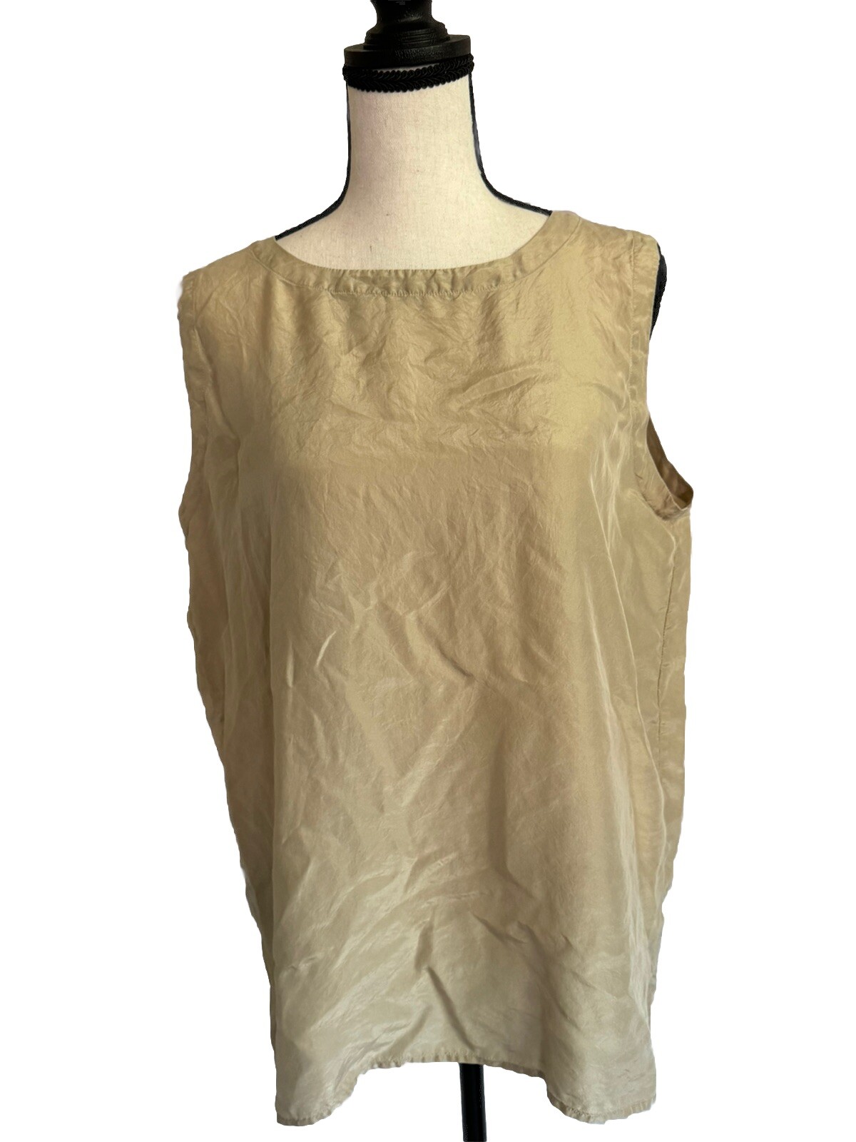 Raw Silk Vintage Ladies Shell LG 80s/90s era VGC Normcore Beach Granny Khaki