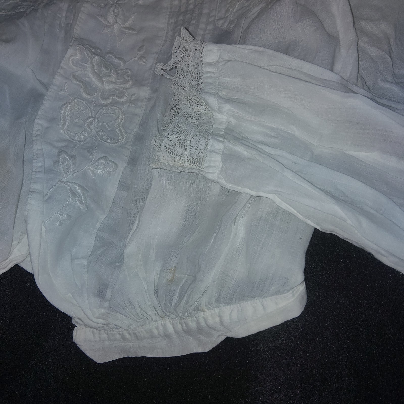 Antique White Victorian Lace Pintuck Blouse High Neck Button Back