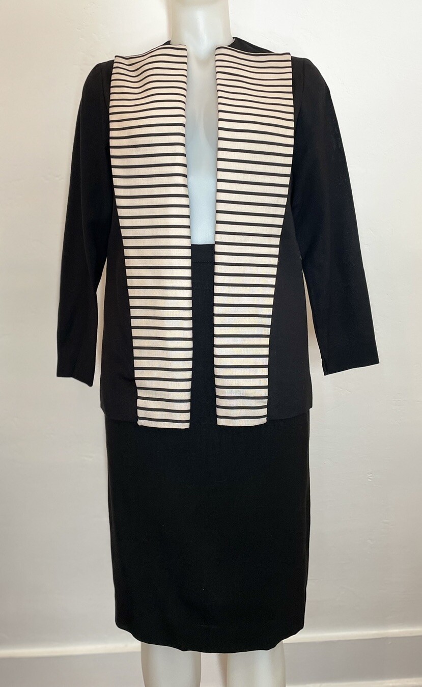 VTG 60s Women’s Suit Strips Bold Black Off White Pencil Skirts SABA JRS CALIF