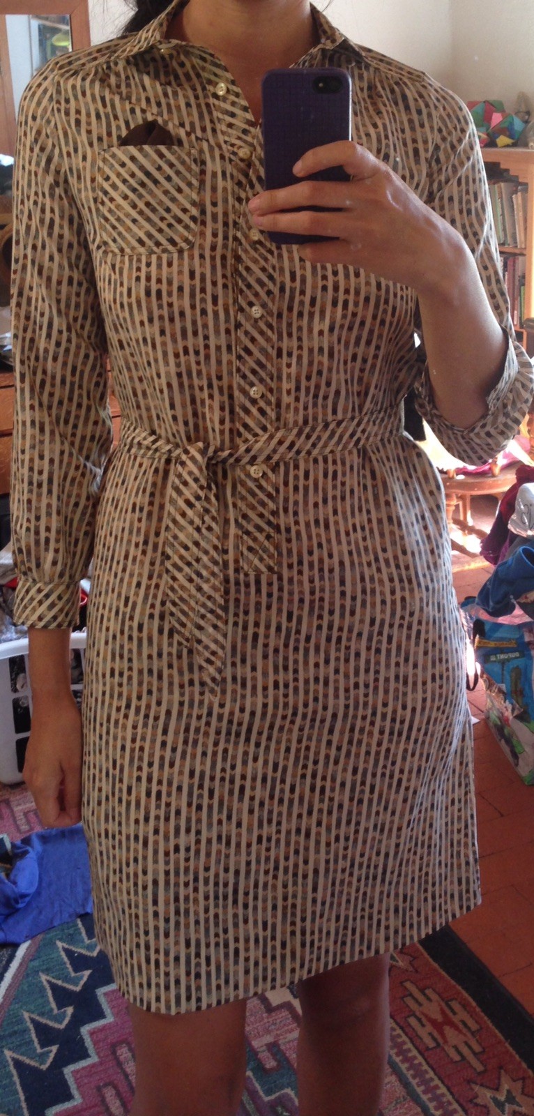 Vintage Schrader Sport Petites Brown Pattern ’70s Secretary Shirt Dress Size 4/S
