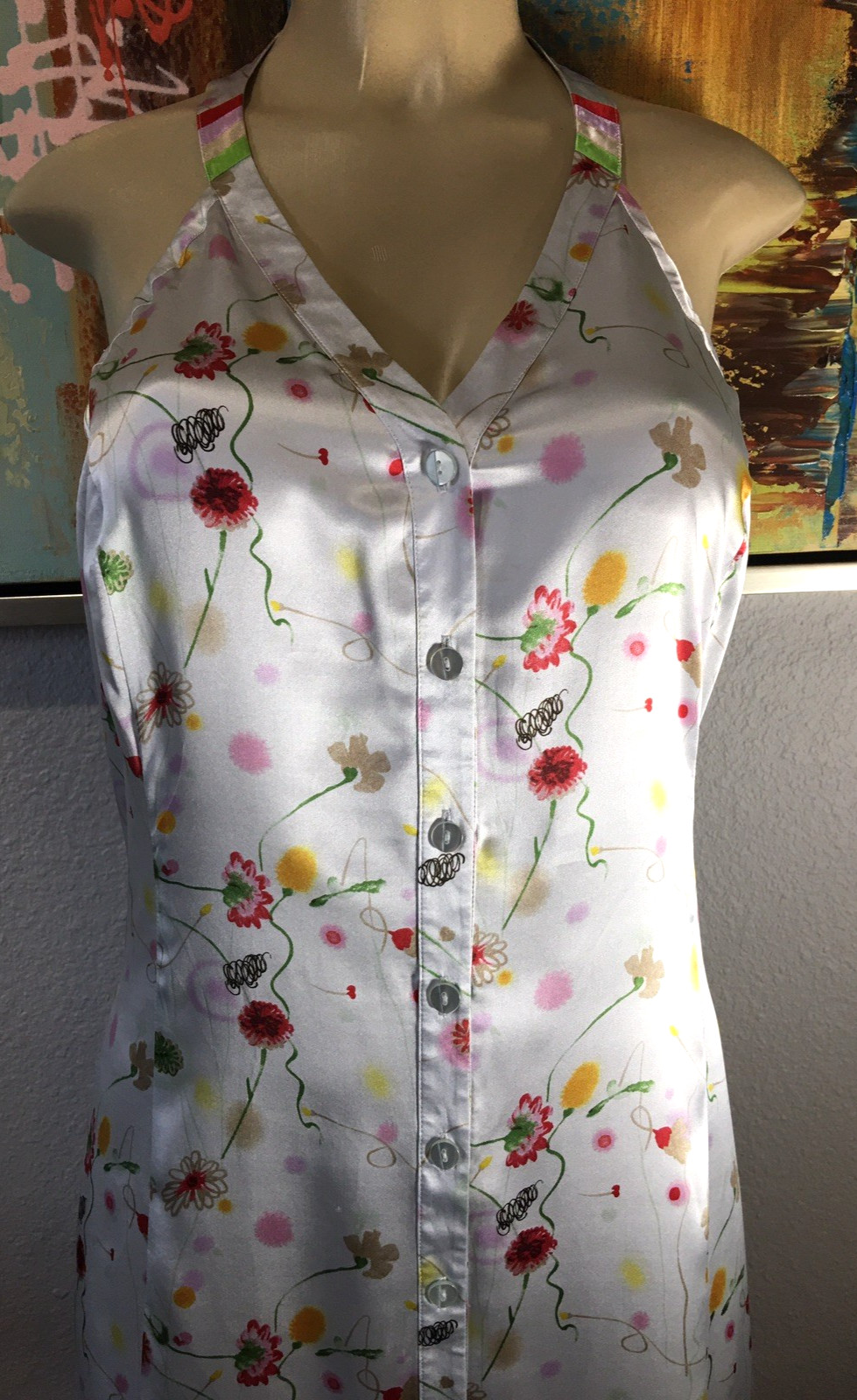 Vtg Harve’ Benard Fair Silver Silk Halter Dress 6