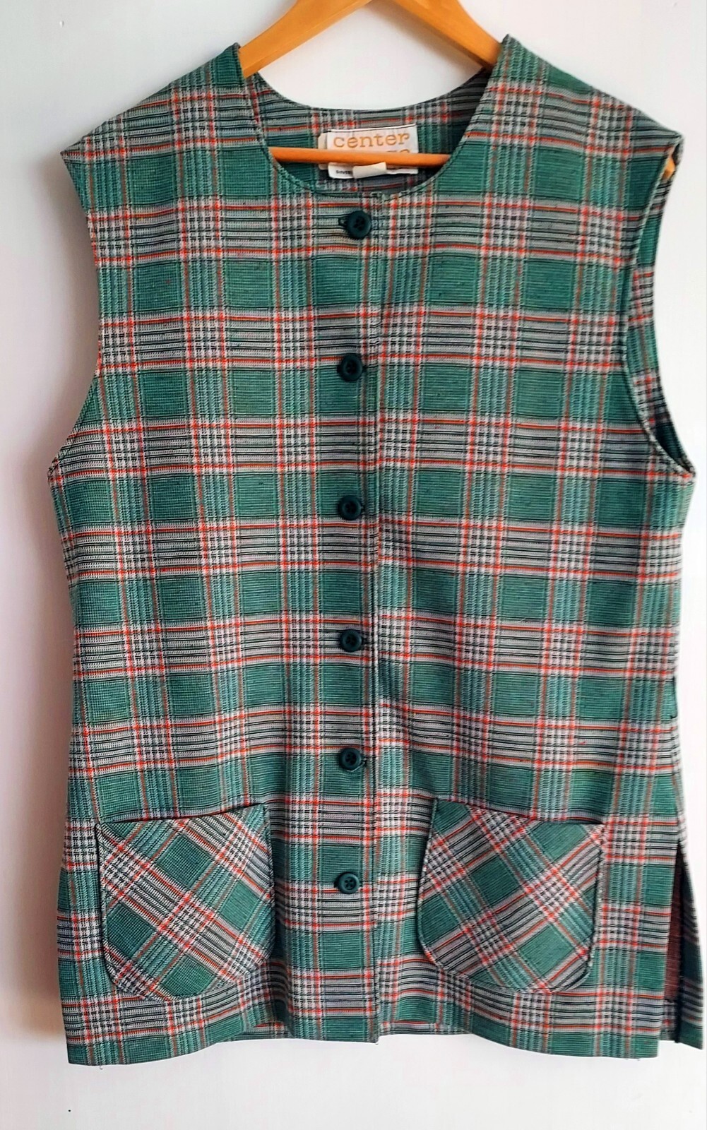 Vintage NWT vest hip length green orange plaid Center Stage Sue Ann Inc. Maude