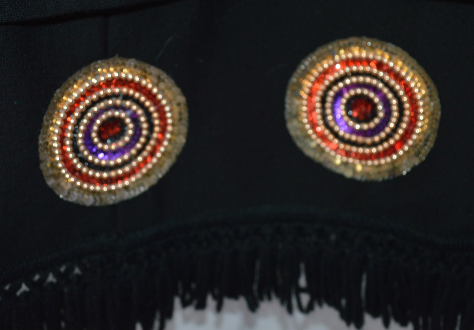 VINTAGE SKIRT LONG LENGTH BLACK FRINGE HEM SEQUIN ACCENTS 1970’s 28″ WAIST