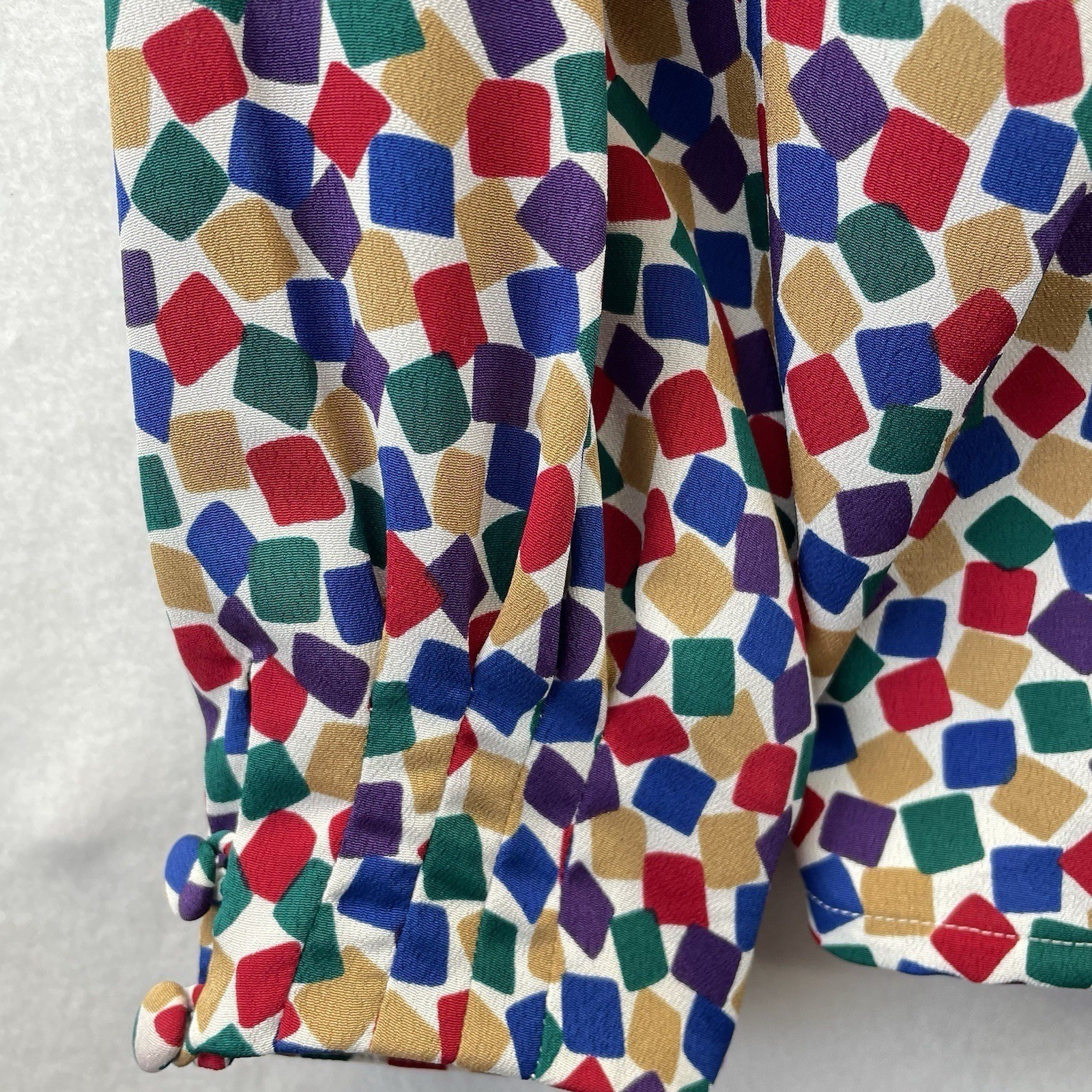 Bleyle Geometric Square Print Blouse Women 16 Multicolor Excellent Vintage 80s