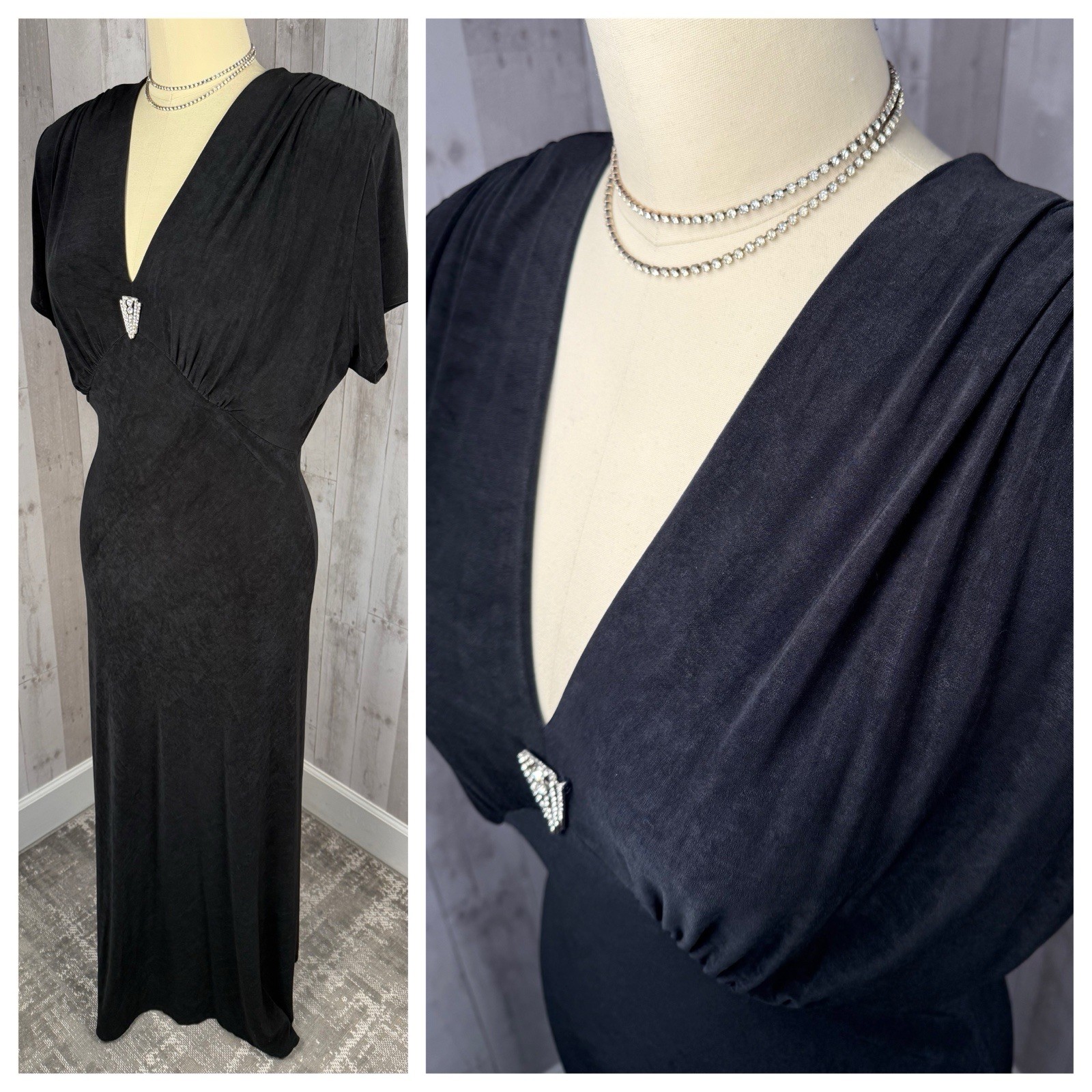 Vintage 1980s Gown~Susan Roselli Vijack Drape Rhinestone Stretch Dress Sexy 12/L