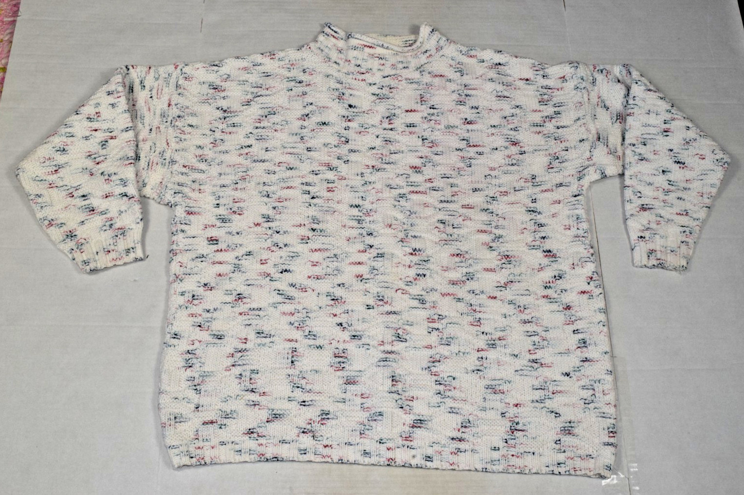 Vintage Sweater Knit Street Size L 80s White Multicolor Knit High Neck Made USA