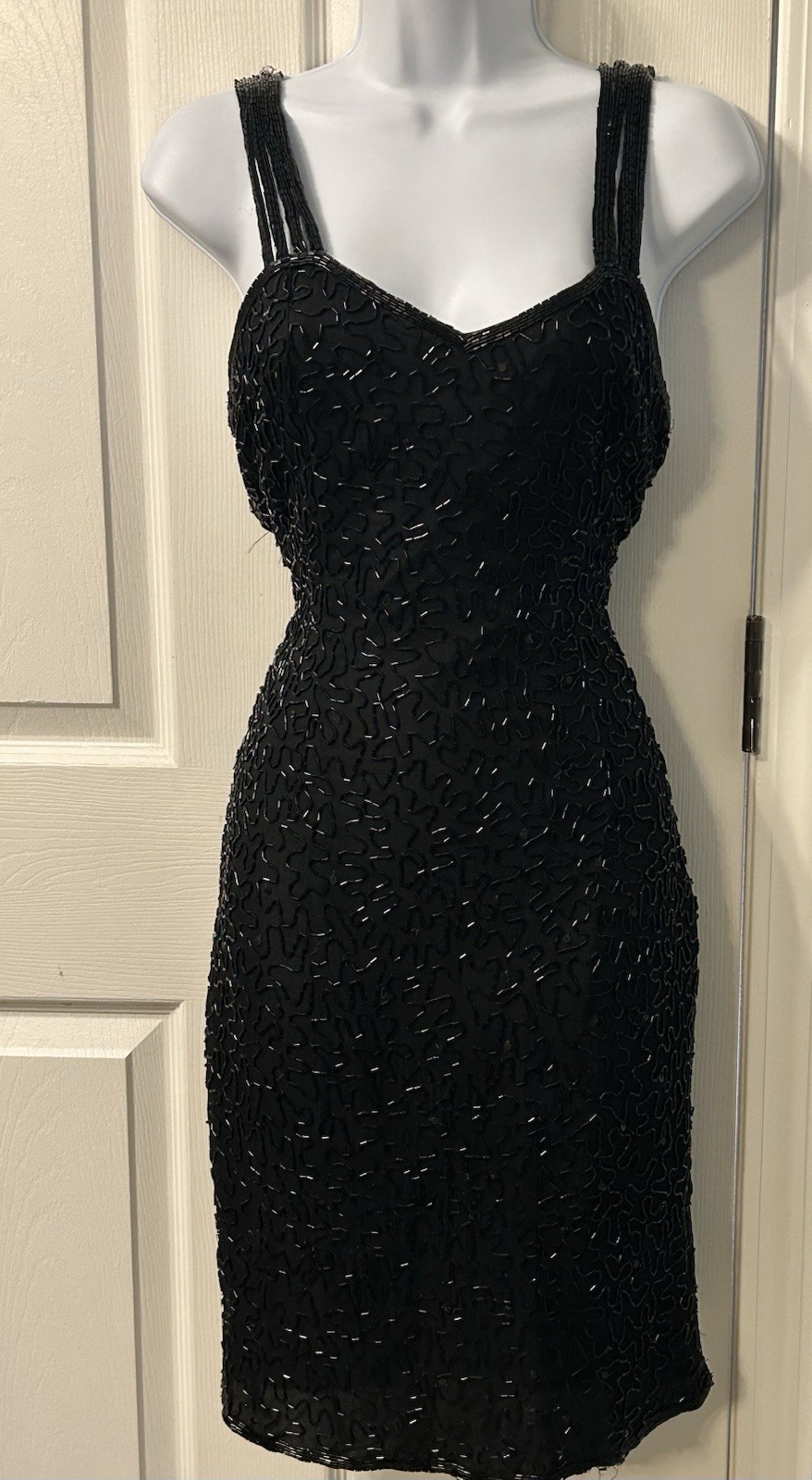 Vintage Lawrence Kazar Black Beaded Party Dress Old Hollywood Marilyn 50s READ