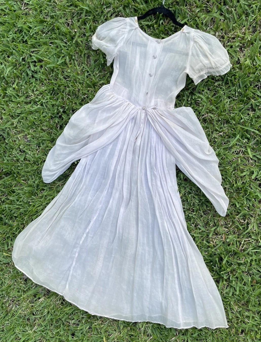 Auth antique 1900s Sheer dress Light Pink unique gold button details On The Neck