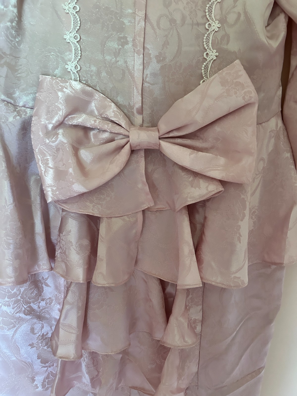 Scott McClintock pink cream brocade lace peplum bow midi dress bridal