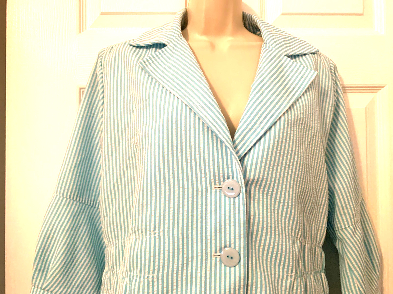 Vintage Joan Rivers Blue & White Searsucker Jacket Spring blaze Size Large/XL