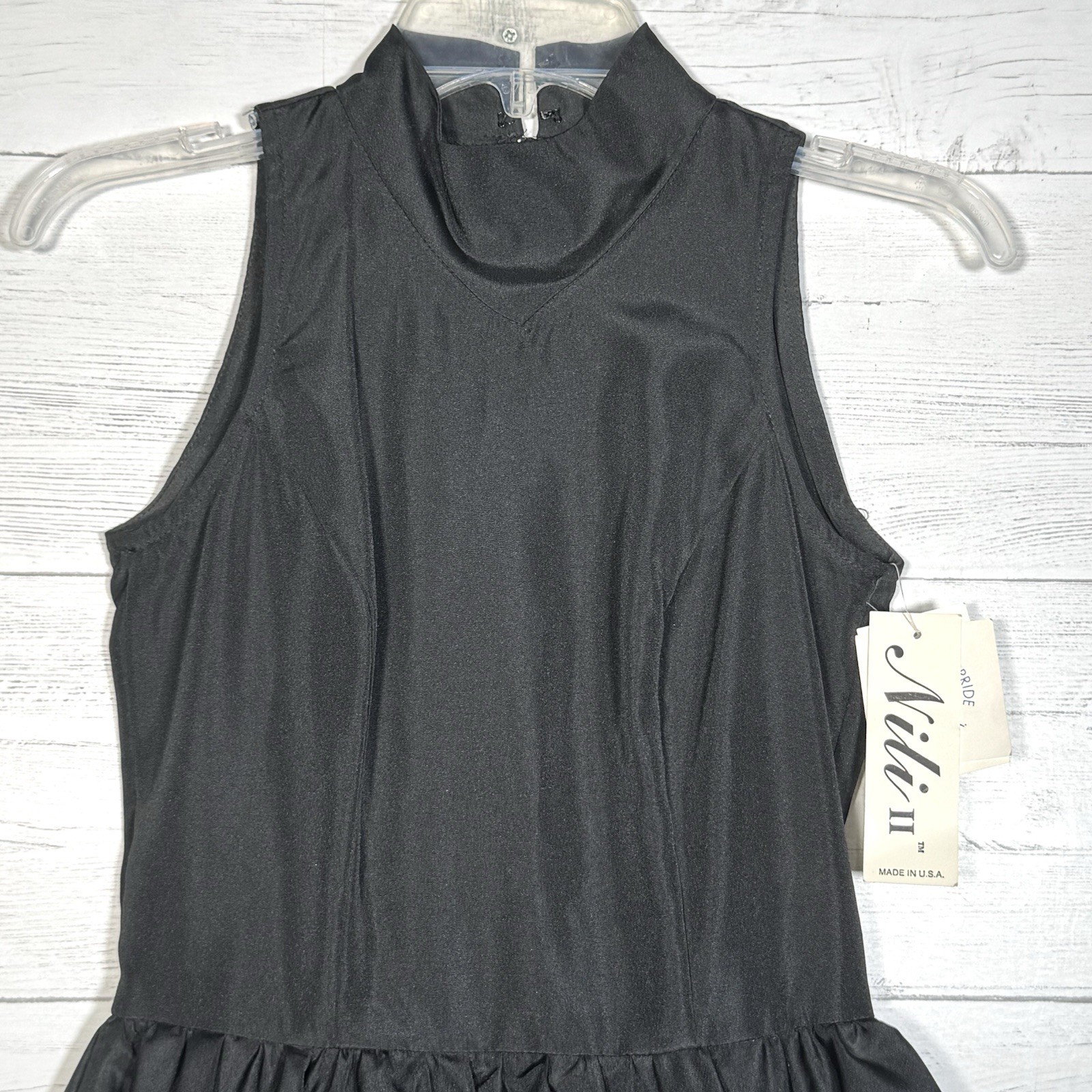 NEW Vintage 80s Black Tafetta High Neck Sleeveless Peplum Cocktail Dress Sz 3/4