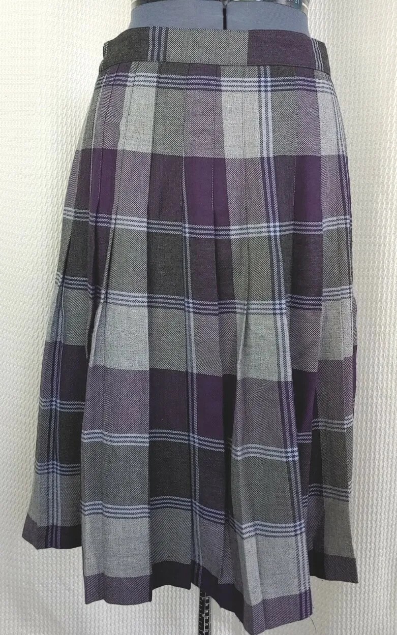 Vintage Tan Jay Grey/Purple/Black Plaid Pleated Skirt 12 Petite