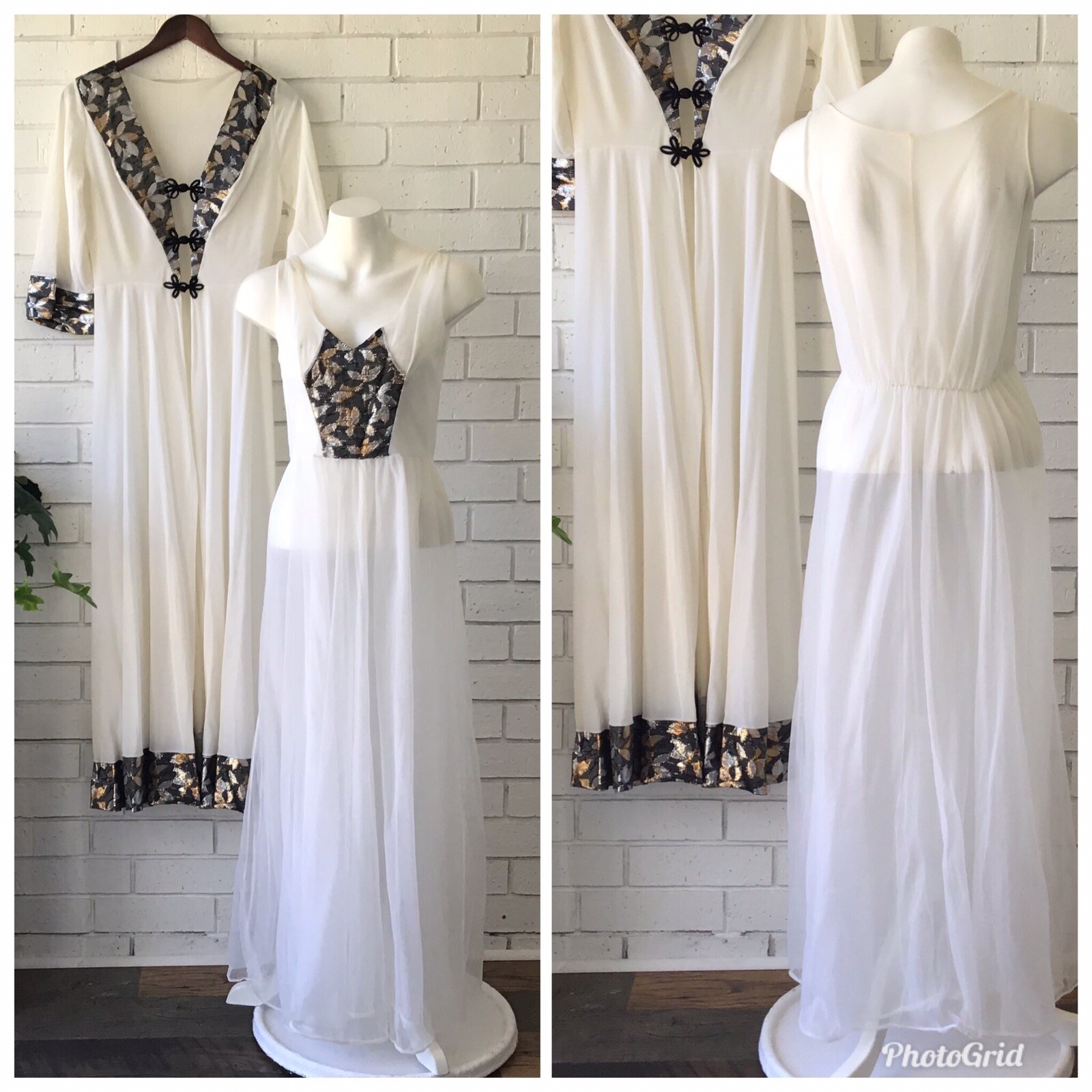 Jenelle of California Vintage White Lingerie Sheer Slip Cover Robe Set