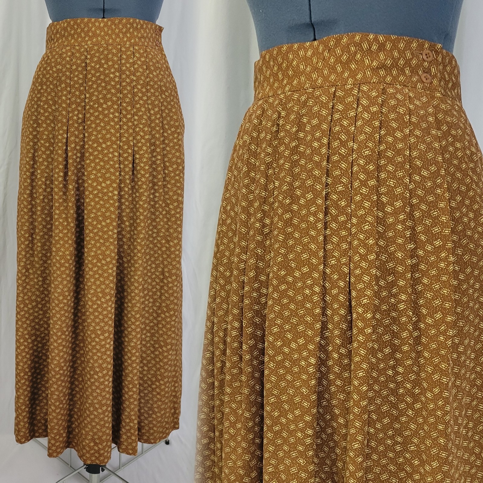 Vintage Rena Rowan for Saville Brown & Yellow Pattern Skirt Size 8