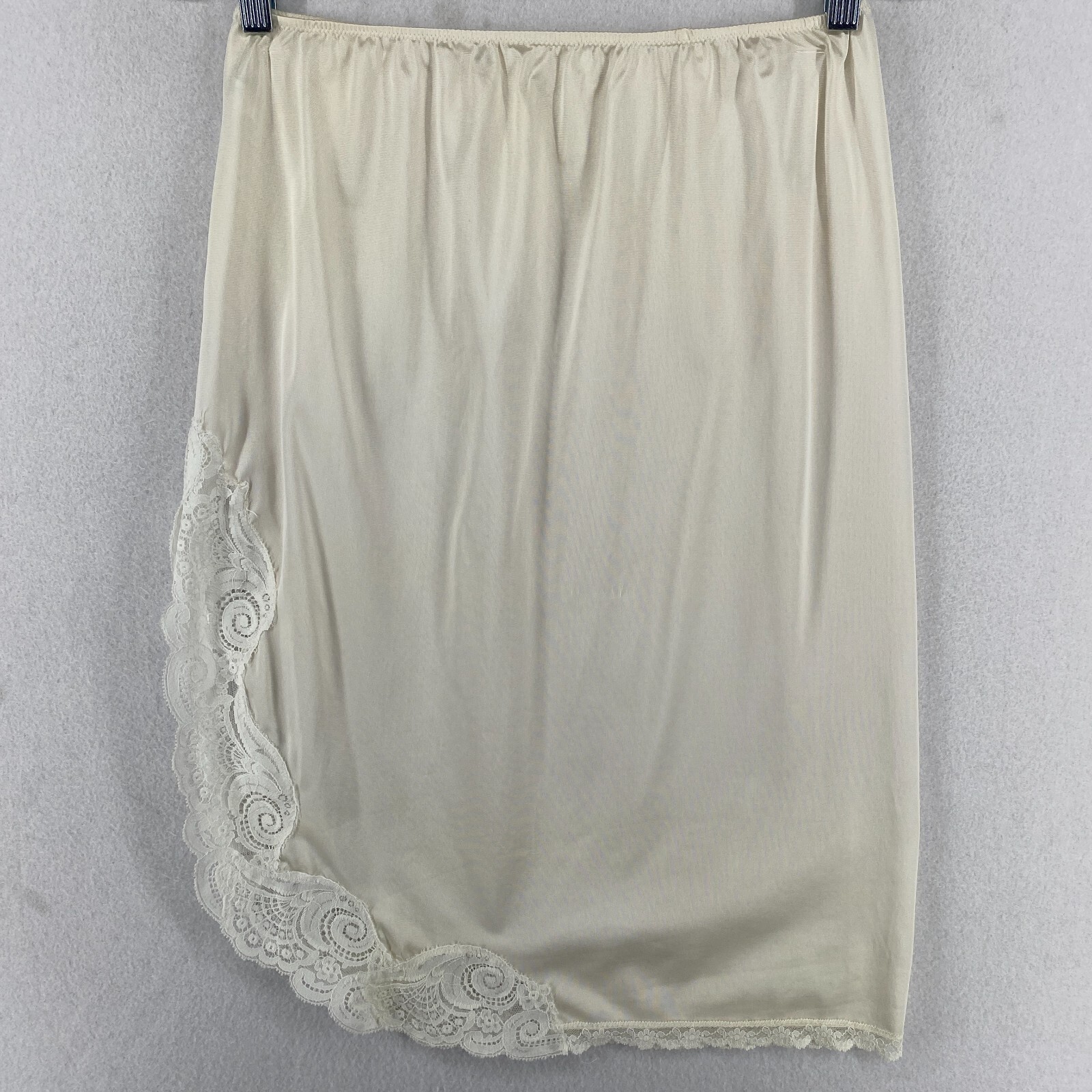 GLYDONS Underskirt S Satin Peacock Lace Trim Midi Elastic Waist Off White USA