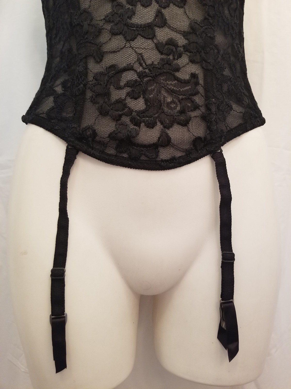 Vintage Frederick’s Of Hollywood Black Lace Wired Corsette Bustier Long Line 36B