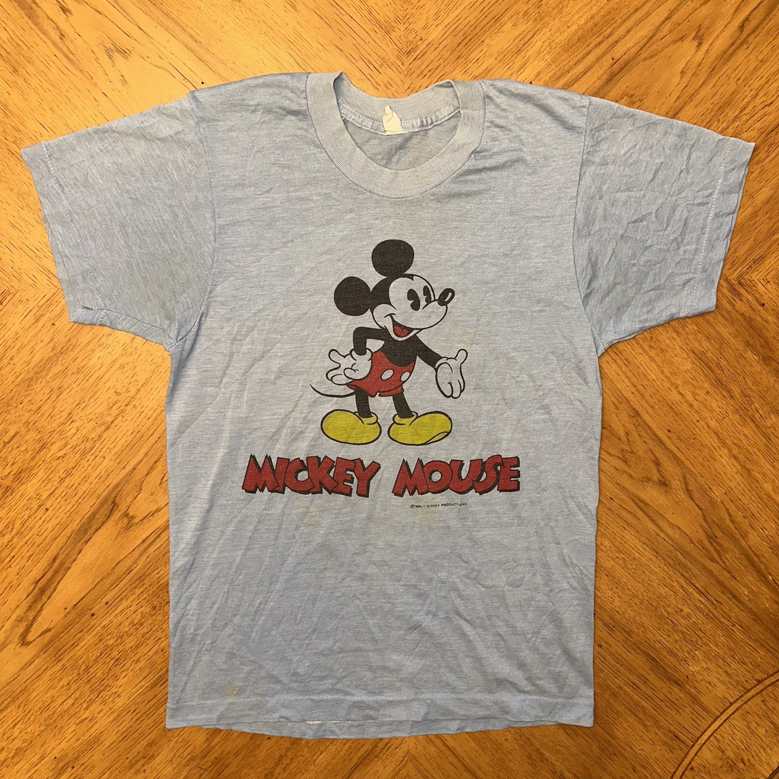 Vintage Disney Mickey Mouse Shirt Small Blue Double Sided 70s 80s Single Stitch