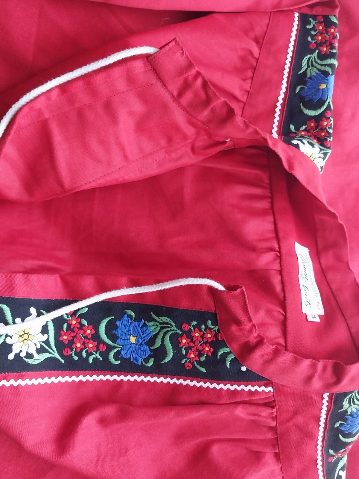 vtg MORNING GLORY FLOWER Embd Festival Mexican boho Ethnic Long Slv Blouse 44
