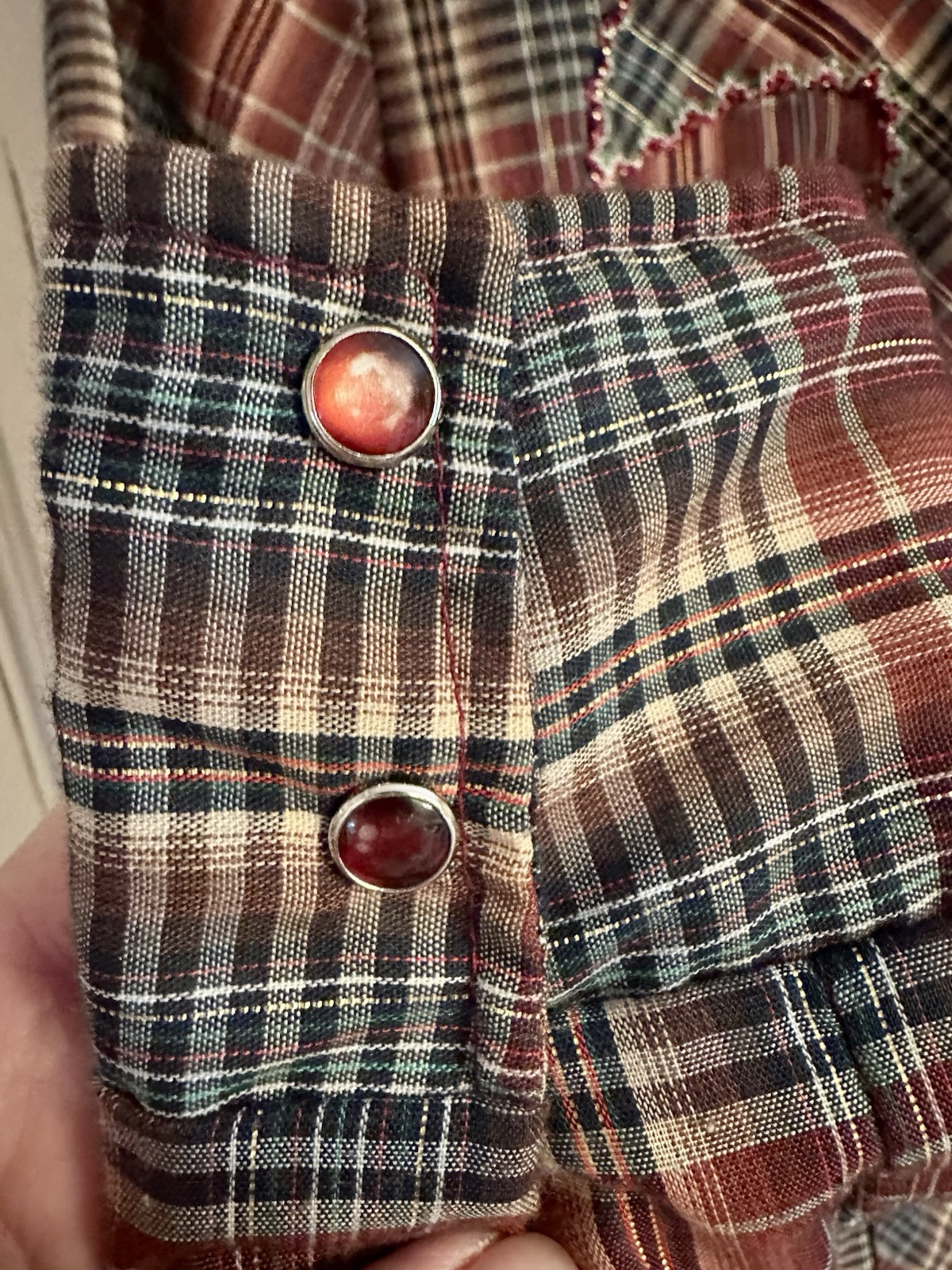 Tem Tex Vintage Western Shirt Embroidered Plaid Button Down Rodeo Cowboy Size 8