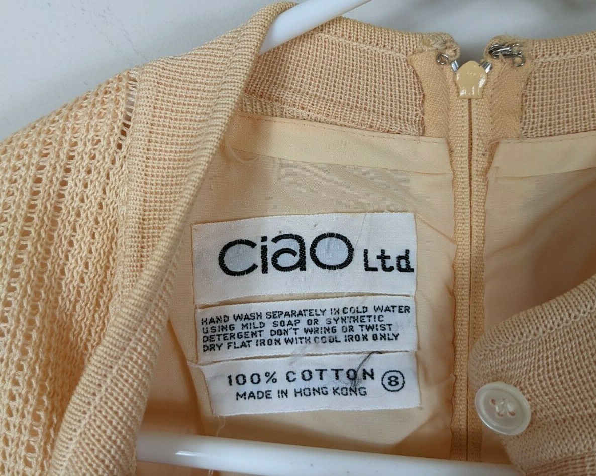 VTG 80S CIAO Ltd 100% Cotton Sweater Dress Pleated Belted Career Secretary Geek