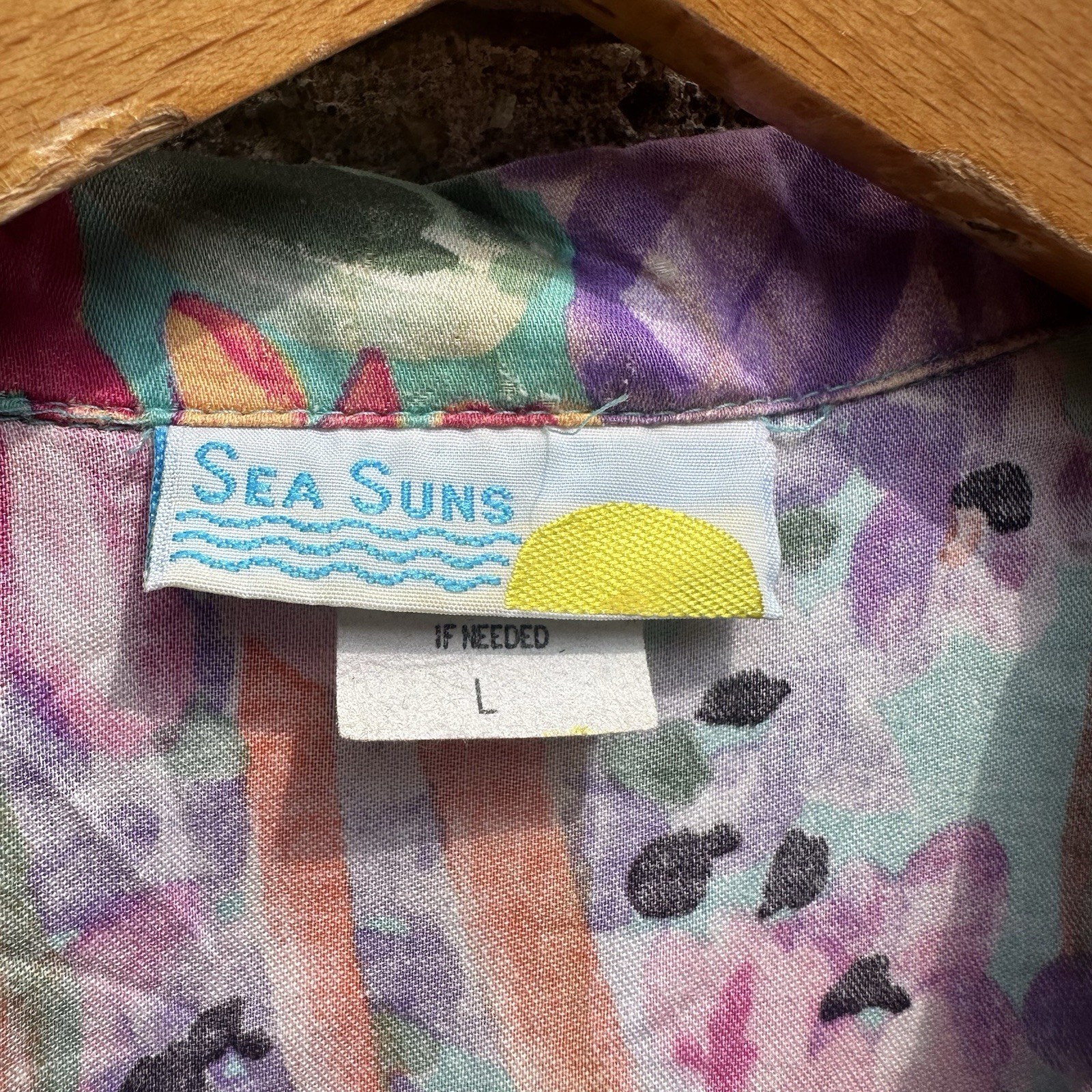 Vintage Sea Suns Vibrant Floral Watercolor Blouse Tie Waist Shoulder Pads 80s