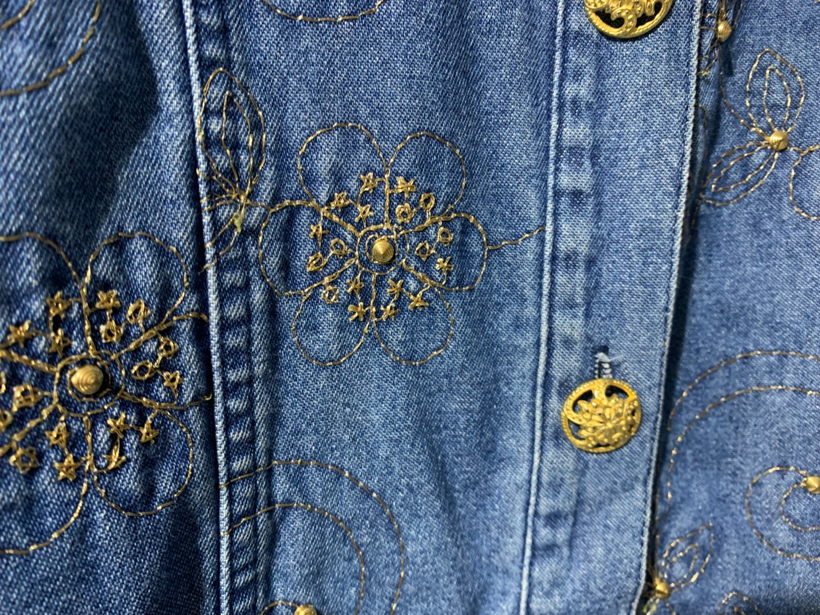 Saint Germain Paris Vintage Blue Denim Jean Jacket Women Large EVC Shacket Shirt