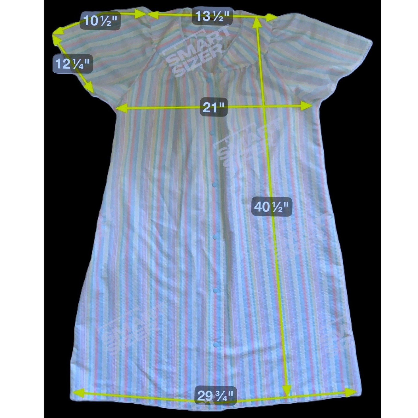 Pastel Stripe SEERSUCKER SNAP-FRONT LOUNGER Dan-Ellen Housecoat Dress 38 Vtg 70s