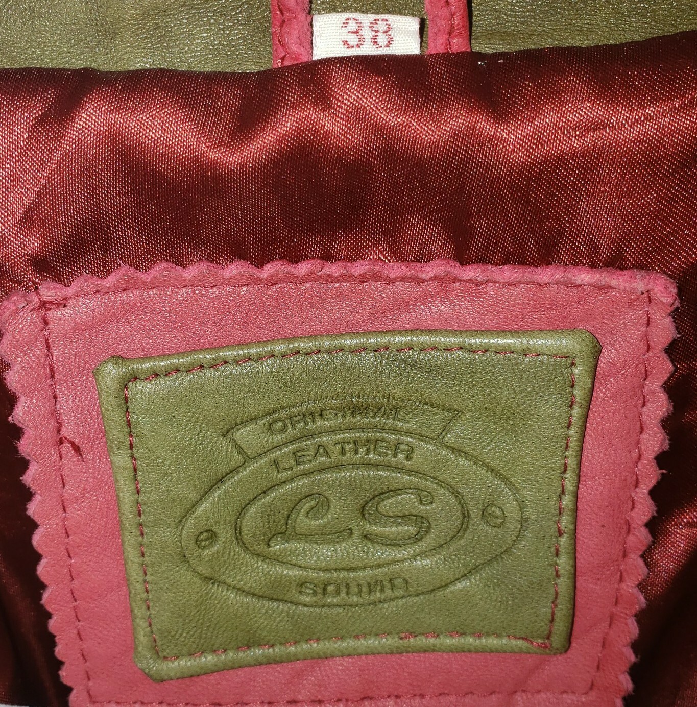 Vintage 80s Original Leather Sound LS Red Leather Jacket Green Accents Sz 38
