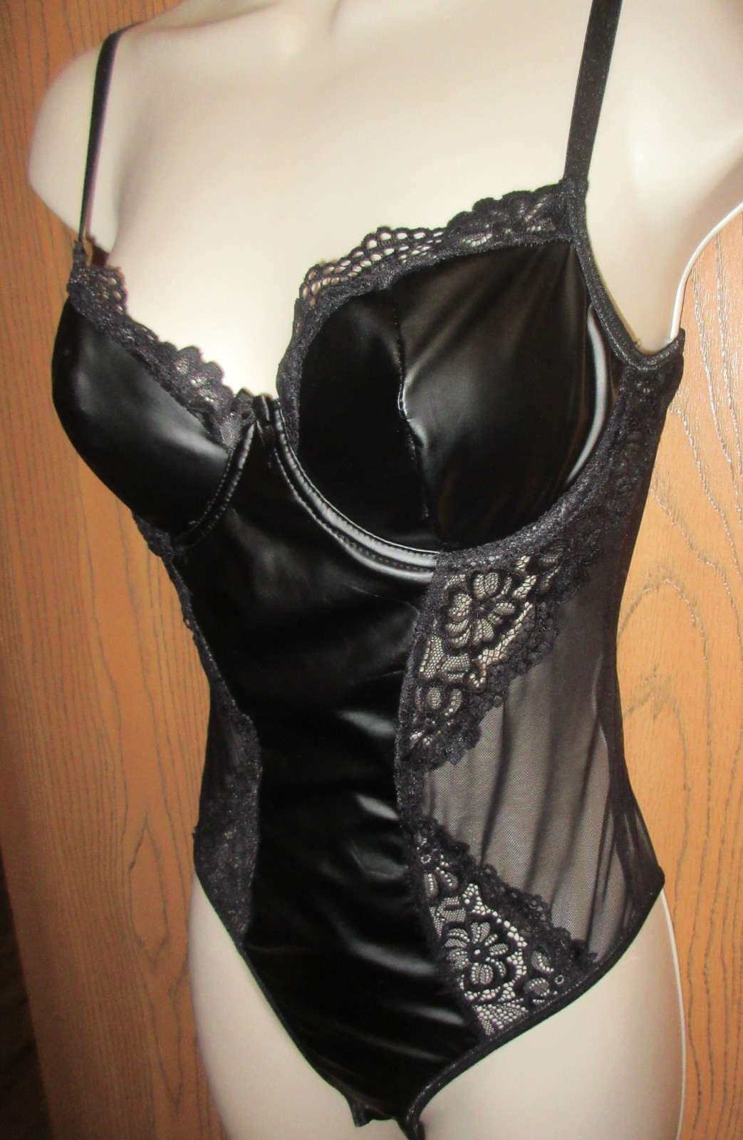 AVIDLOVE OILY WET look BRIDAL HONEYMOON body suit HI LEG TEDDY sheer LACY sz S