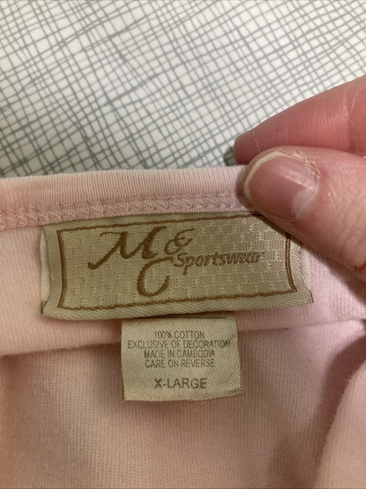 Vtg 90s Y2K M&C Sportswear Grandmacore Embroidered Pink V-Neck T-Shirt XL Cotton