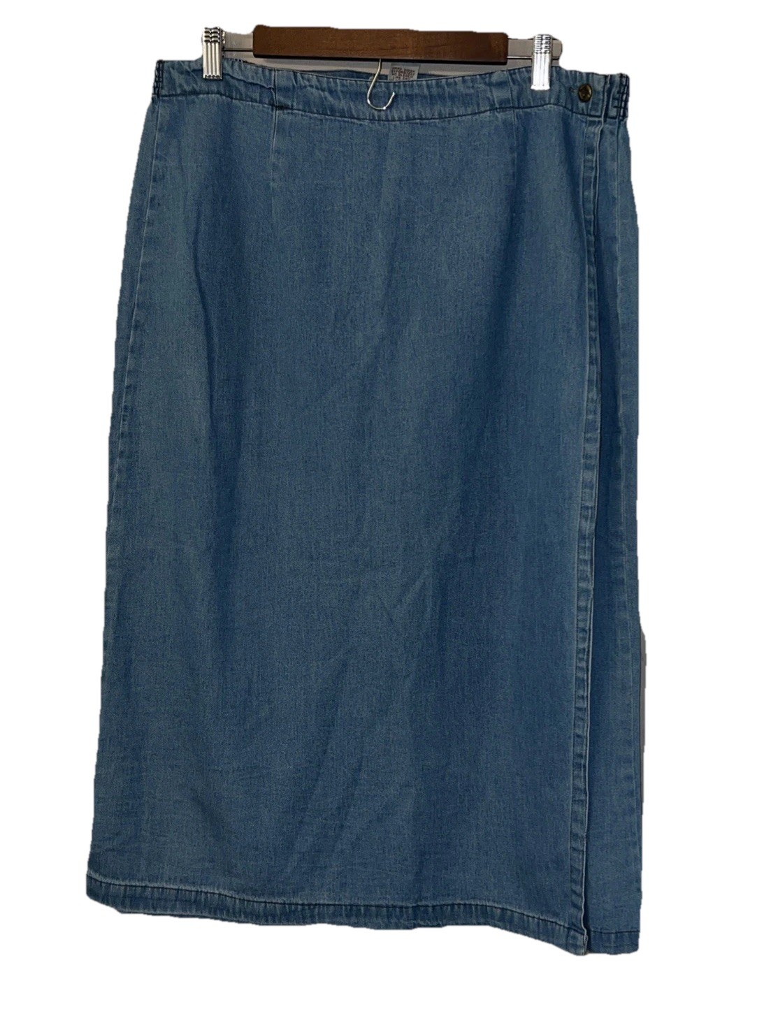 Vintage Denim Agapo~size XL~Maxi Skirt blue 100% Cotton Wraparound flat front