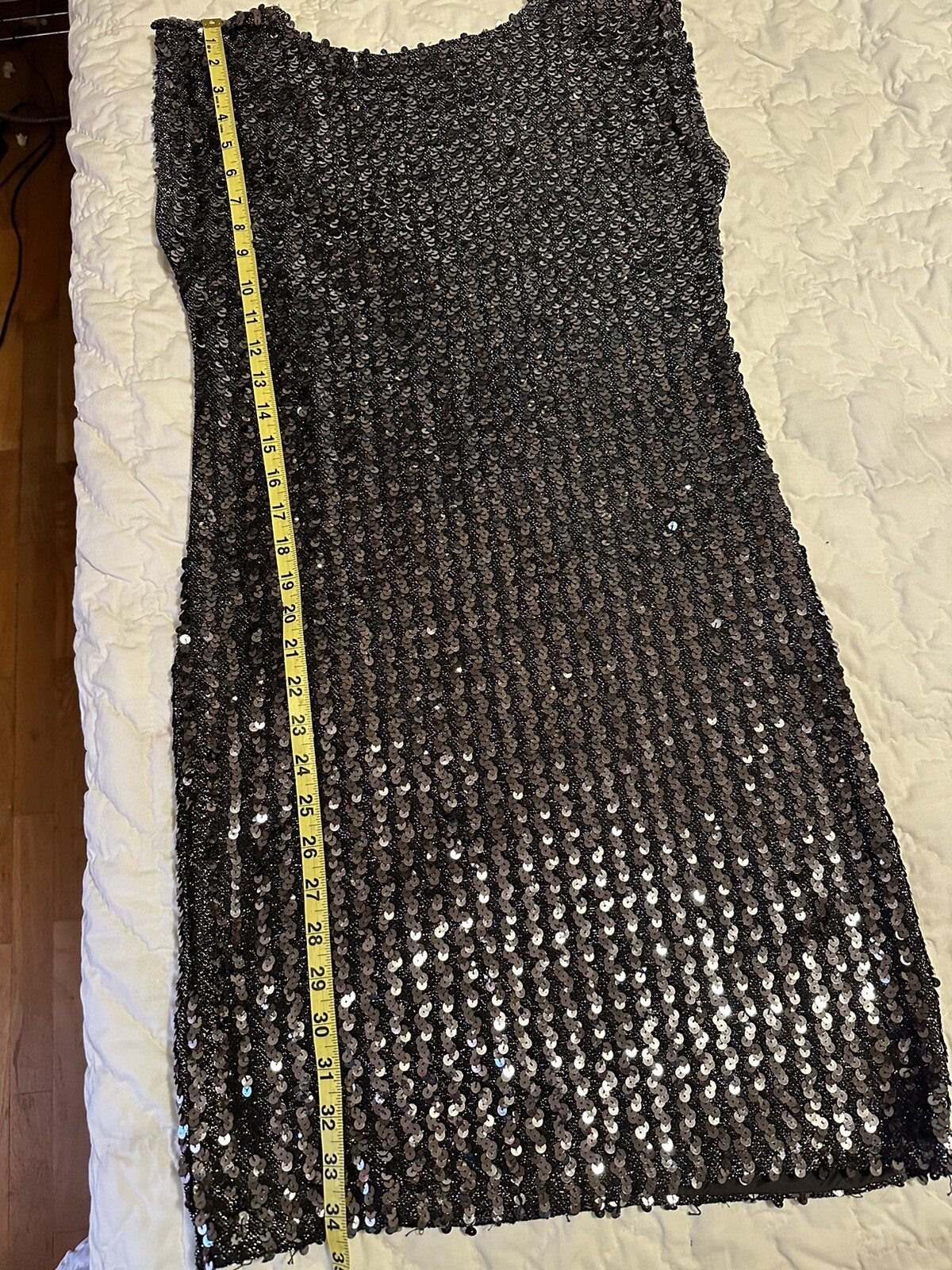 VTG Silver Sequined Disco Mini Party Dress Diamond Run Low Back Cap Sleeve EUC