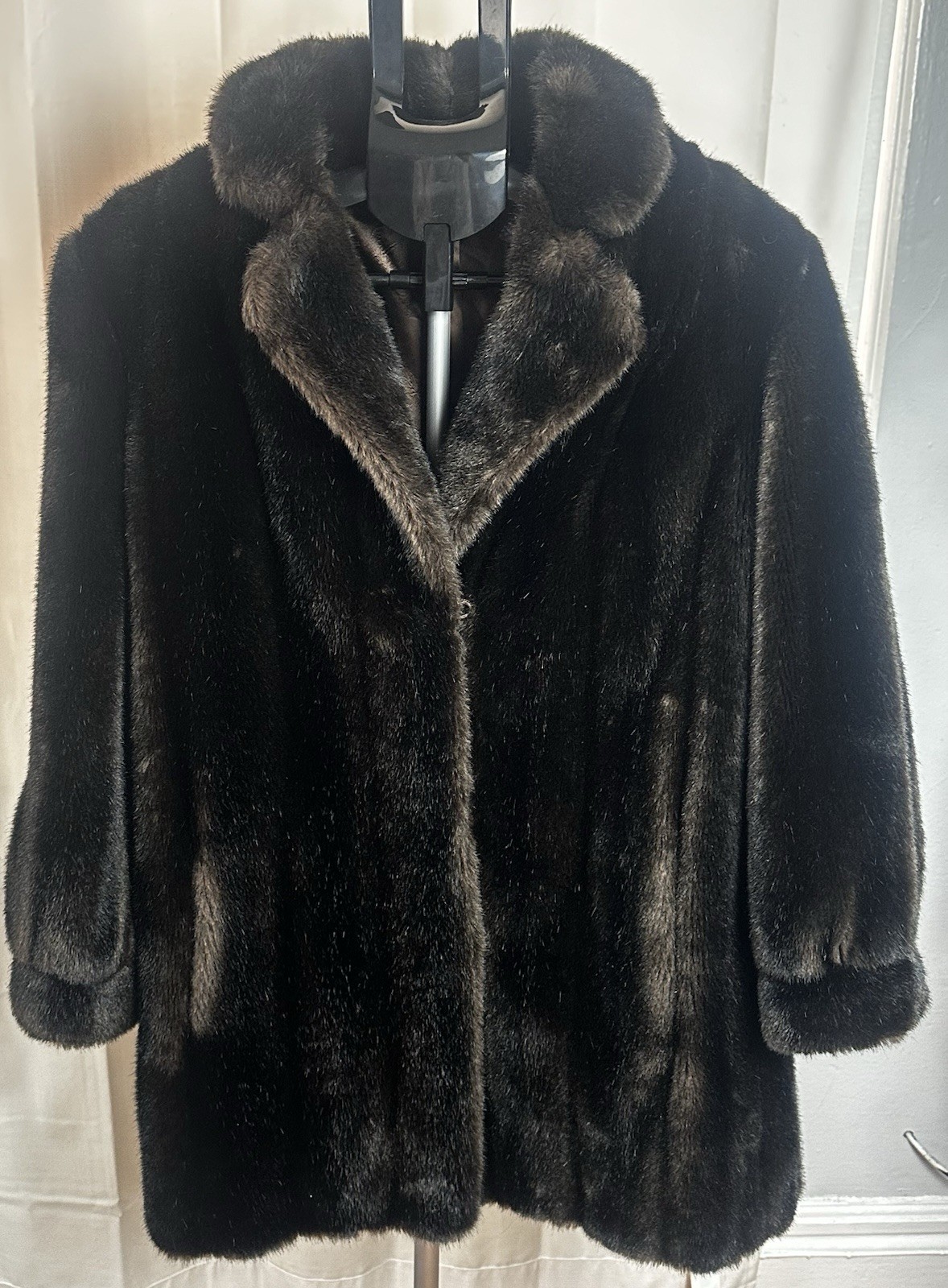 Vintage Mincara Russel Taylor Faux Fur Coat. Dark Brown, Sm/Med. Mid-length