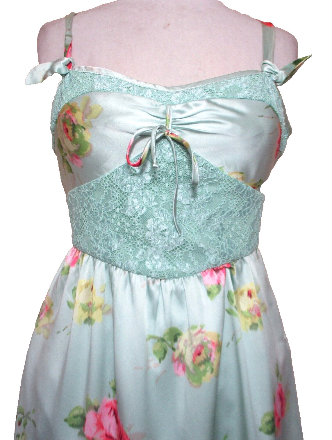 Vintage Betsey Johnson New York Dress Size 4 Women Floral Print Satin Lace Trim