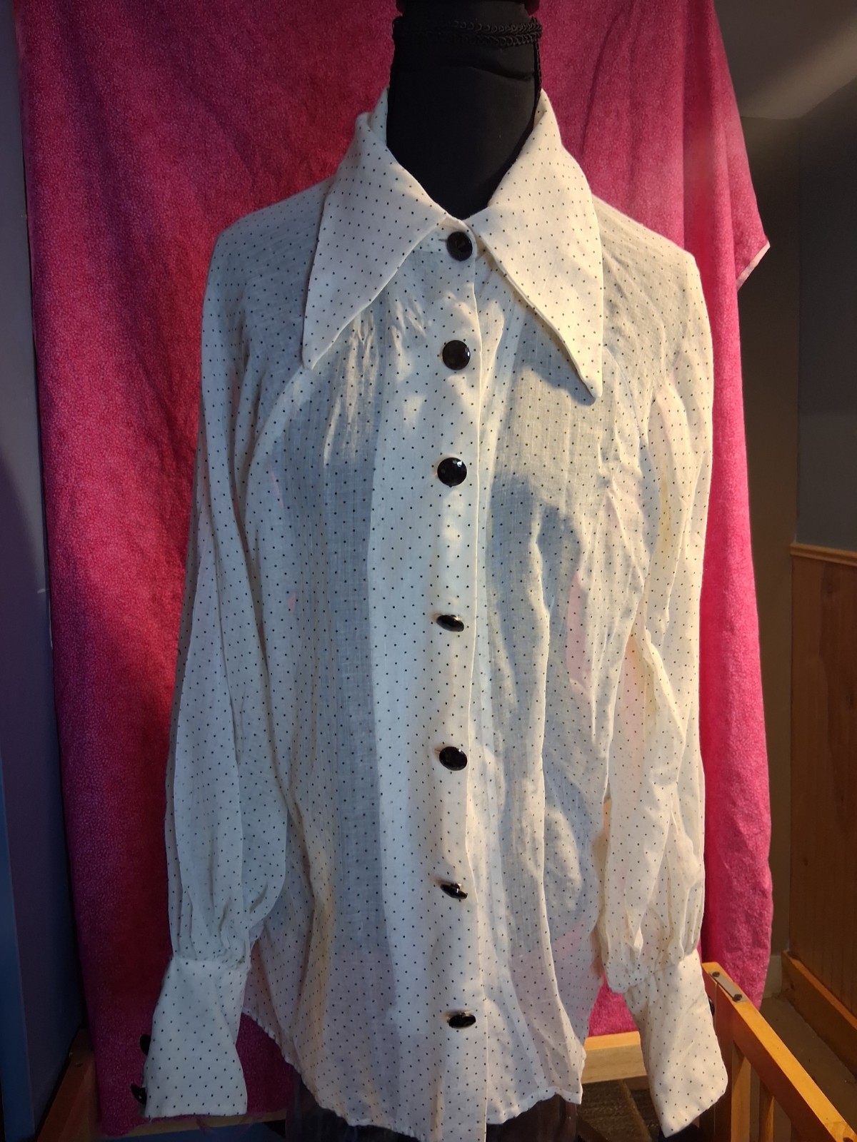 Vintage Hand-Sewn Sheer Polka Dot Blouse Artisan Made S/M