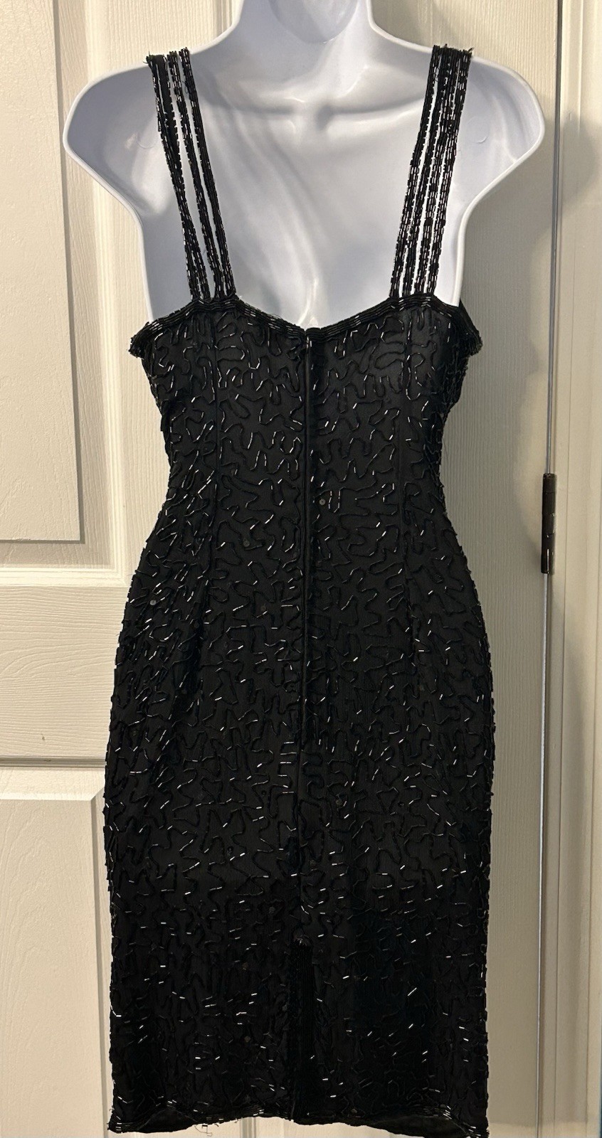 Vintage Lawrence Kazar Black Beaded Party Dress Old Hollywood Marilyn 50s READ