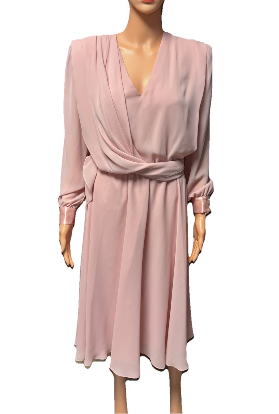VTG URSULA of Switzerland 10P Pastel Pink Chiffon Dress 80s Valentines Wedding