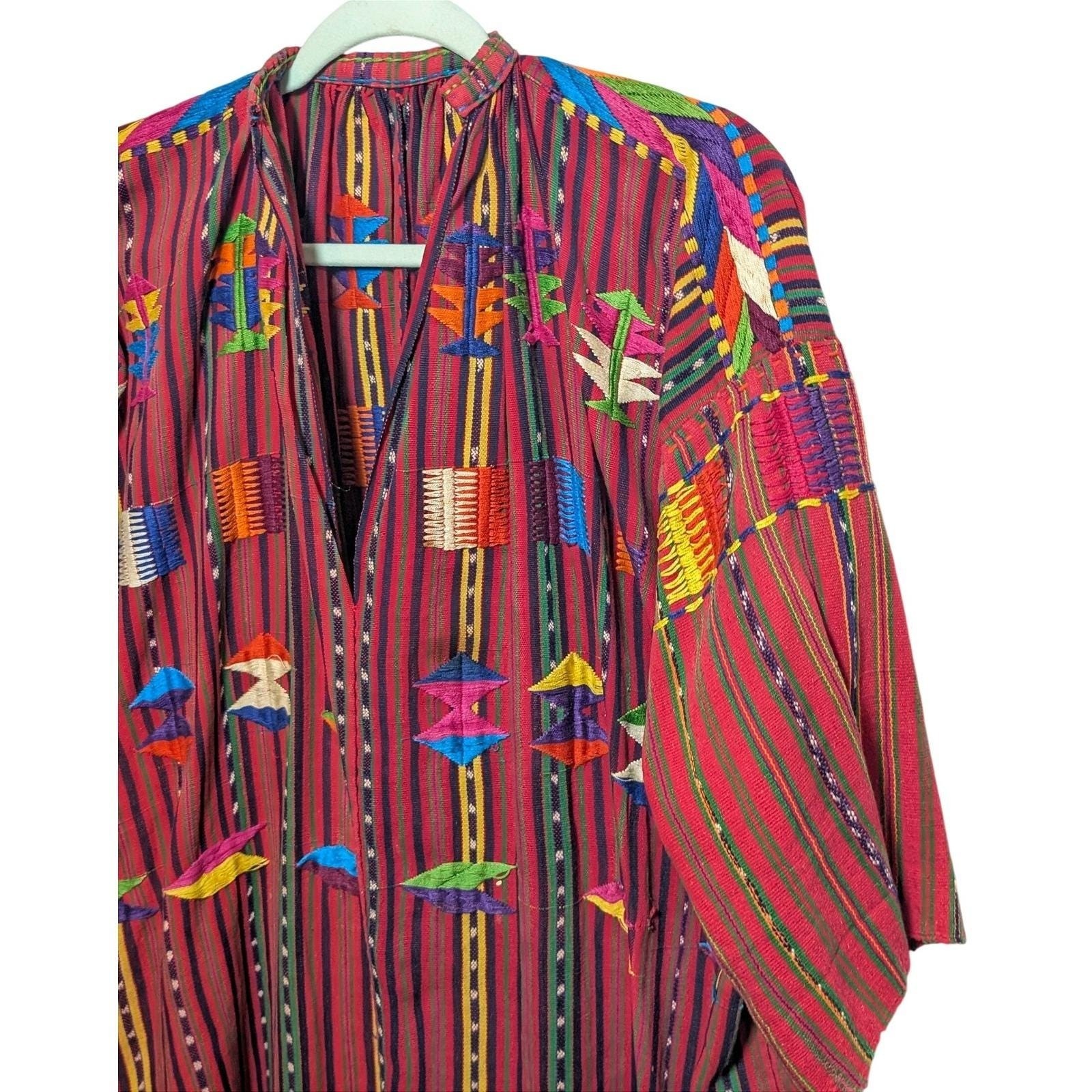 Vintage Guatemalan Solola Handwoven Colorful Embroidered Tunic Huipil Textile