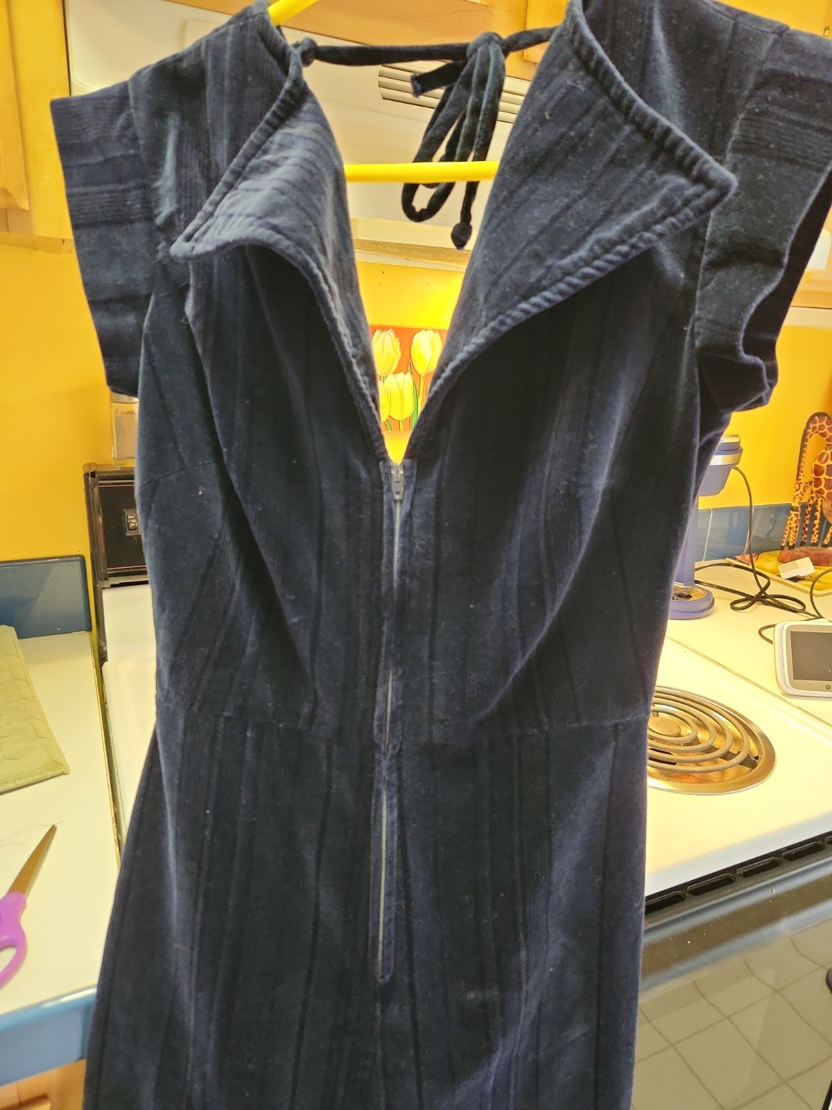 Vtg Ragtime 70s Navy Velour Wide Leg Jumpsuit Deep V Neck Disco Jumper Outfit M