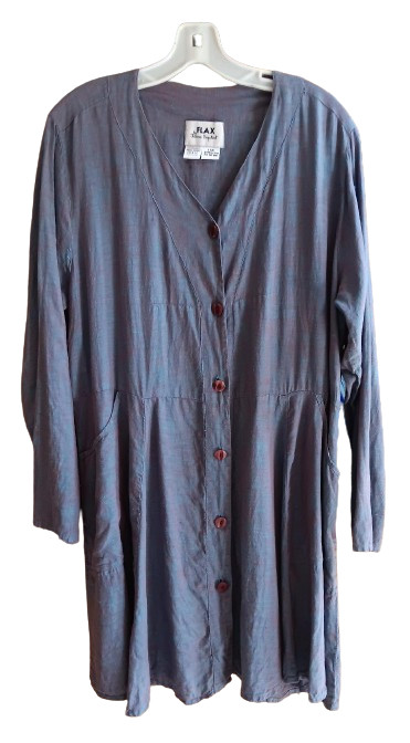 VTG FLAX Jeanne Engelhart Periwinkle Linen Short Dress/Pant Set Lagenlook -Small