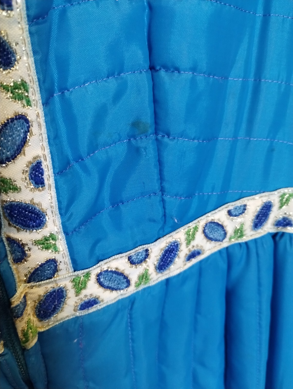 Loungewear Lingere Bathrobe Dressing Gown Quilted Satin? S Trim blue Pockets
