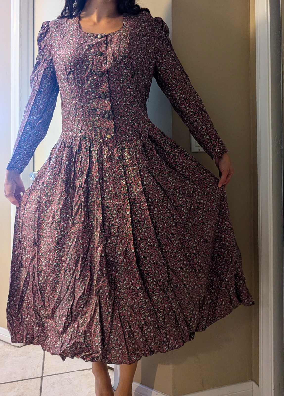 Vintage Floral Dress 1980s Handmade Prarie Cottage Teacher Core