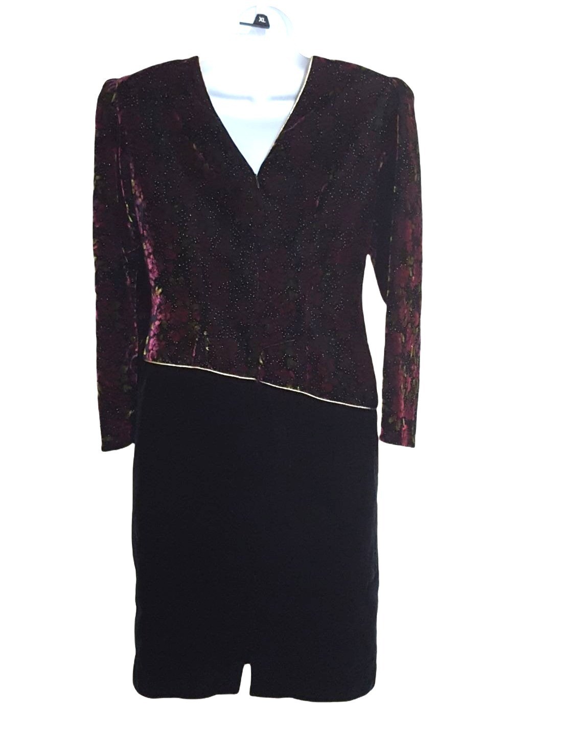 Vintage 80s dress velvet beaded Lisa Michael’s petite 8 floral strong shoulder