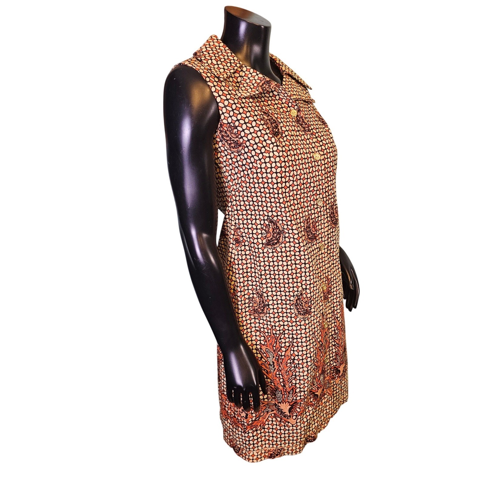 Vintage 60s Mandarin Hong Kong Batik Print Sleeveless Aline Mod Shift Dress