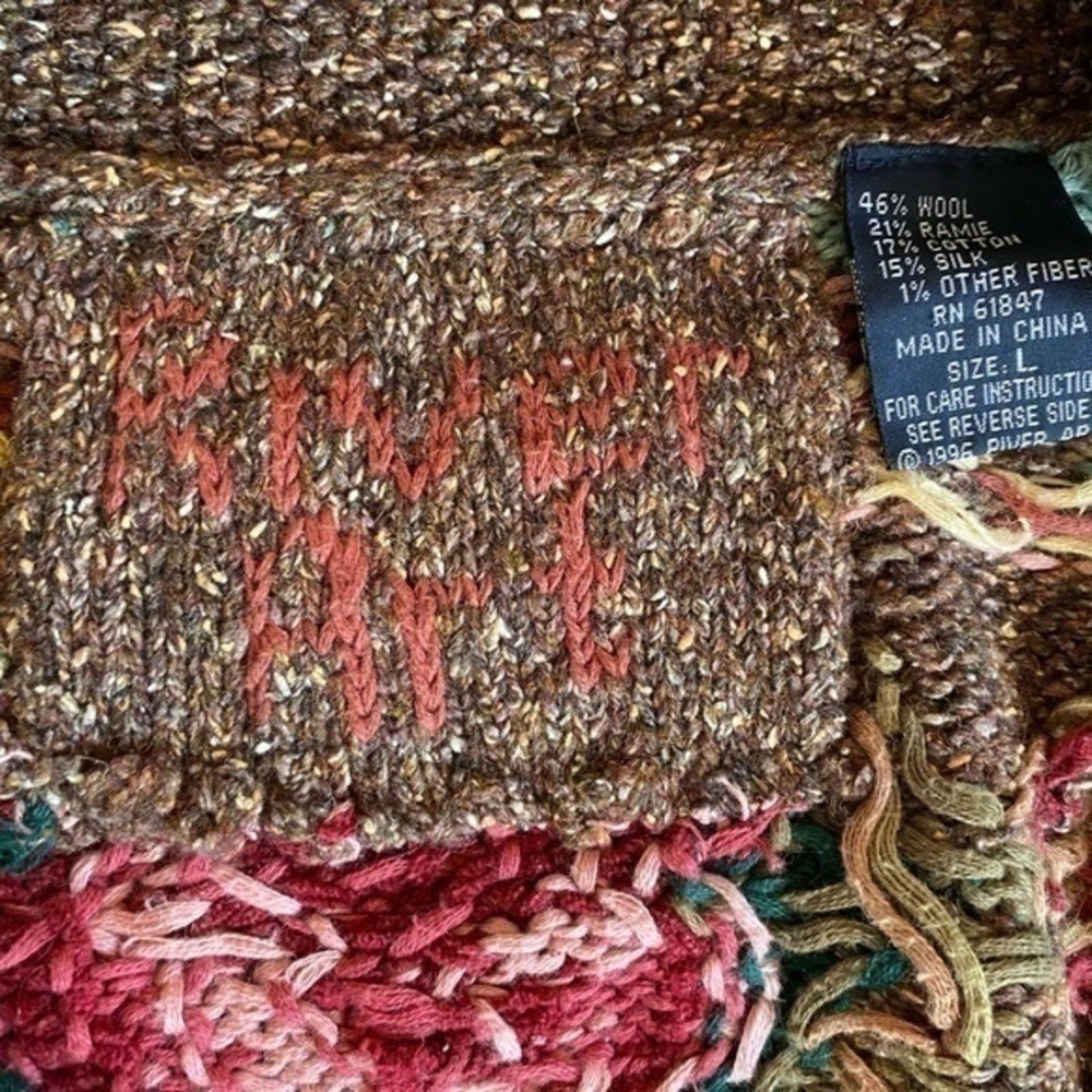 Vintage River Art Brown Rose Wool & Silk Cardigan Size Large
