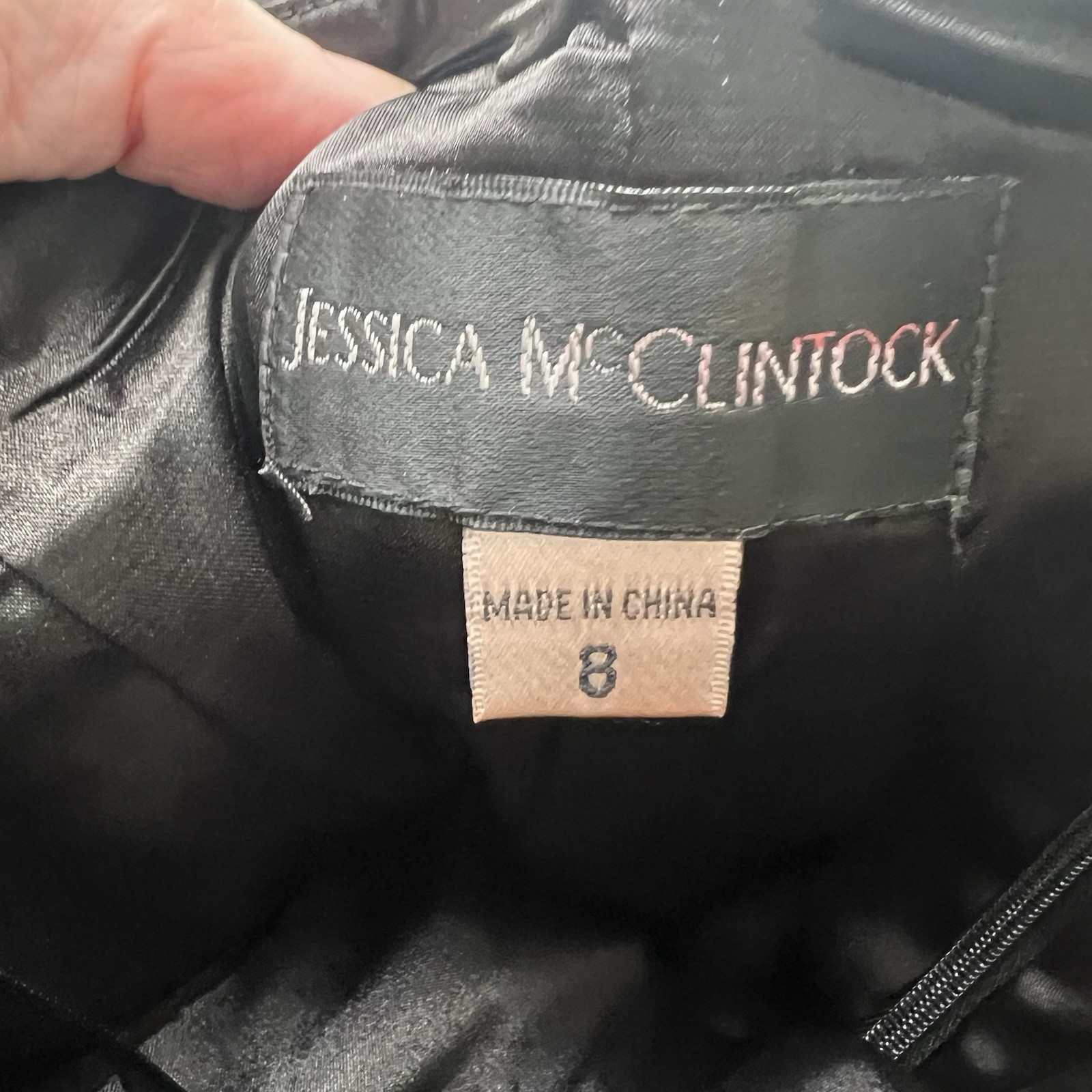 Jessica McClintock Strapless Black Cocktail Dress Pewter Detail Size 8
