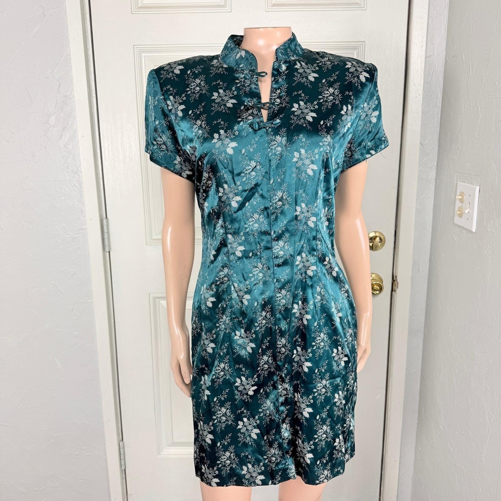 Vintage 80s 90s Dawn Joy Women’s 7/8 Rayon Satin Floral Brocade Asian Toggle OO6
