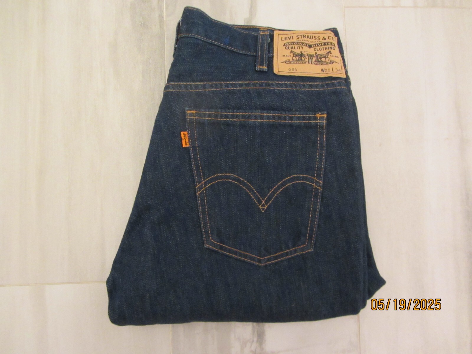 LVC Levi’s 684 Bell Bottom Orange Tab Flare (2013), USA Made, 29×34, EUC, $299
