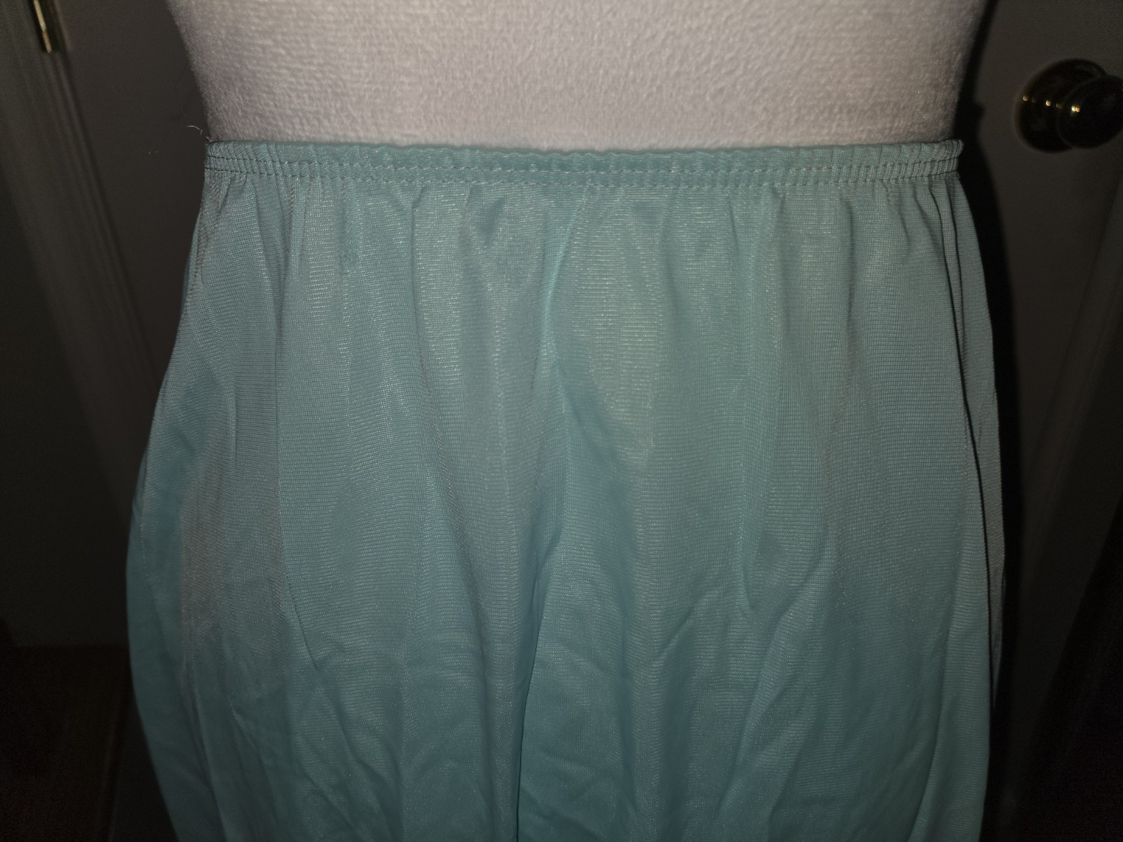 Vtg. Sears Long Light Blue Lace Elastic Waist Side Slit Slip Skirt Medium