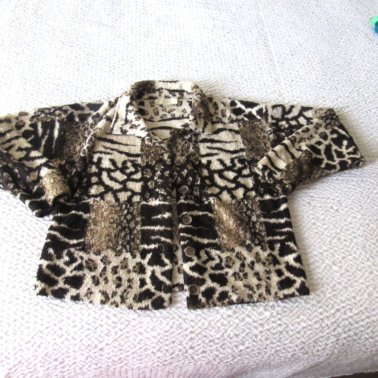 Cache Jacket Animal Print S Lightweight Plush Brown Cream Fuzzy Y2K